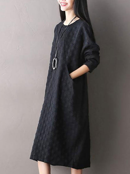 Plus Size Polka Dot Stretch Cotton Long Sleeve Dress AV1044