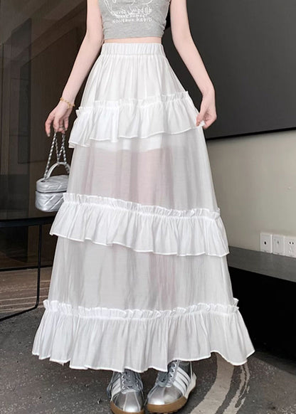 Women White Solid Side Open Cotton Summer Skirts NN013