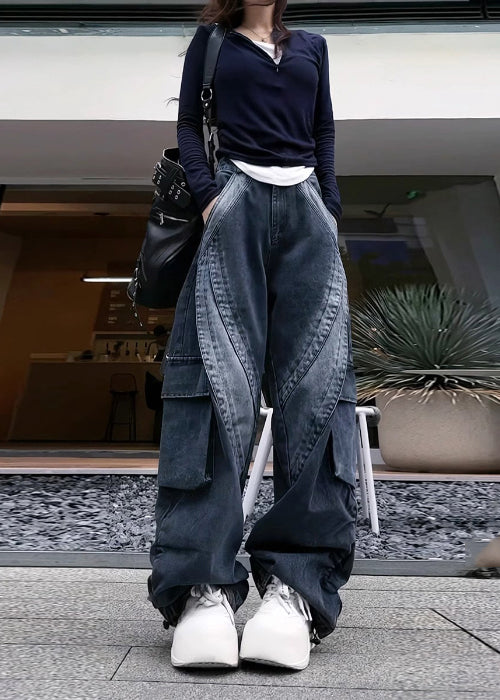 Mit Hose Schwarz Denim Classy Spring Taschen Übergroß 