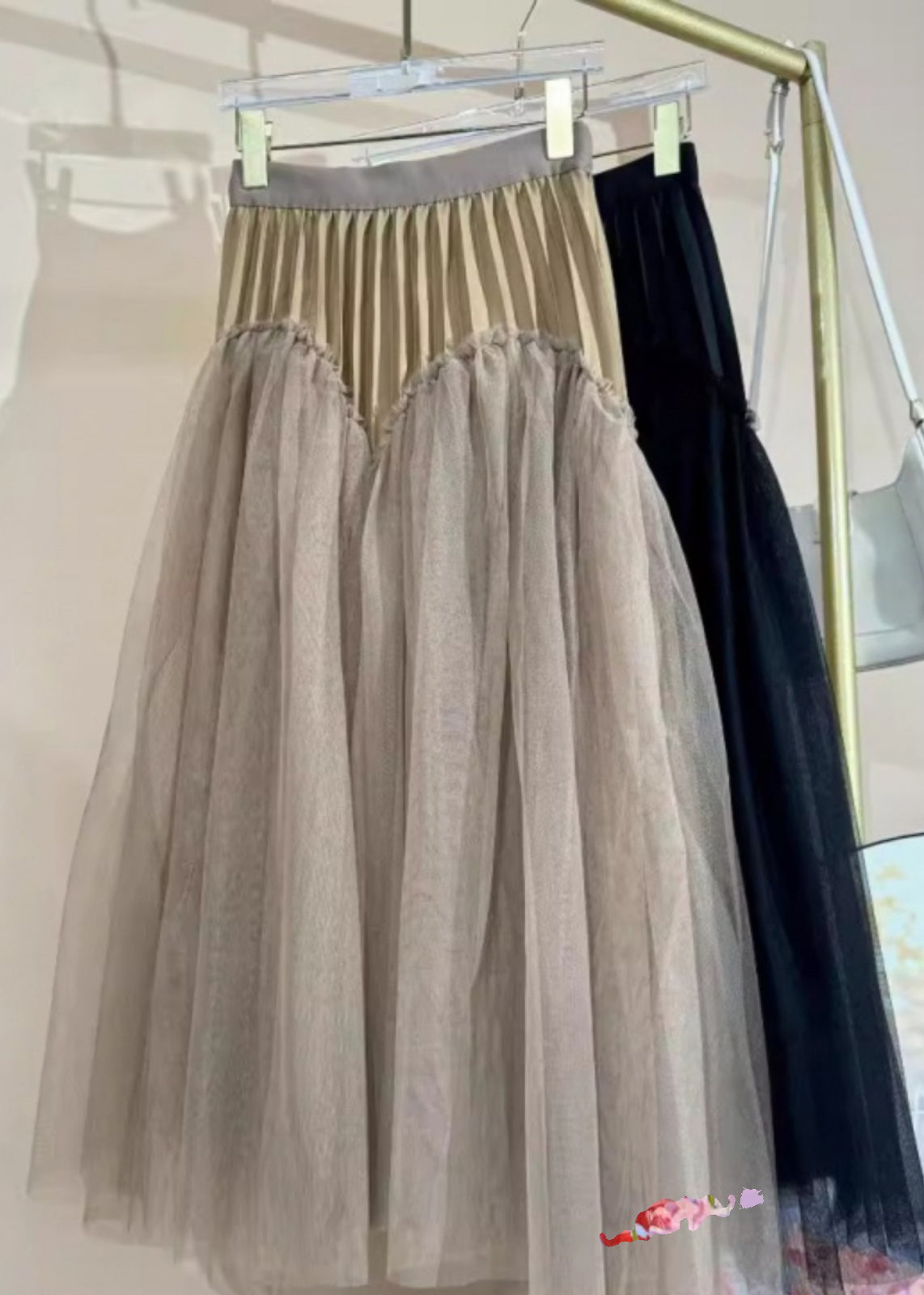 Loose Khaki Ruffled Side Open Tulle Skirt Spring RV018