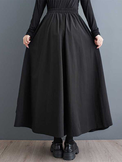 Sports Black Elasticity Pleated Pockets Split-Joint A-Line Skirt WS005