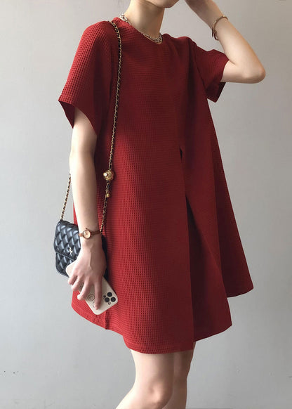 DIY New Red O Neck Cotton A Mid Dresses Summer AF1008