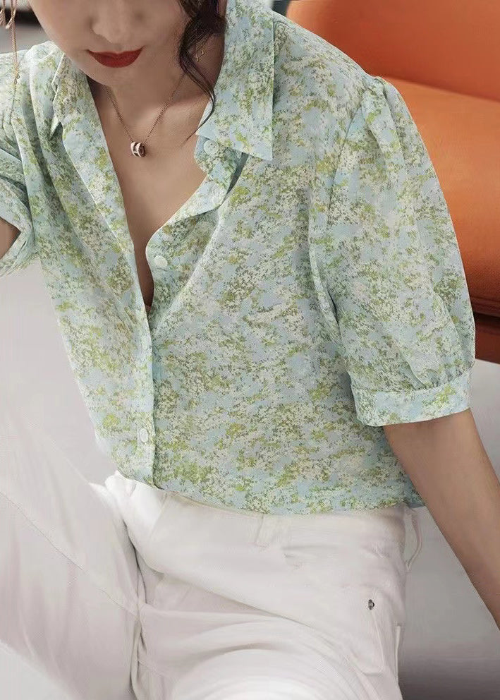 Print Summer Shirt Tops Cotton Boutique Green Light