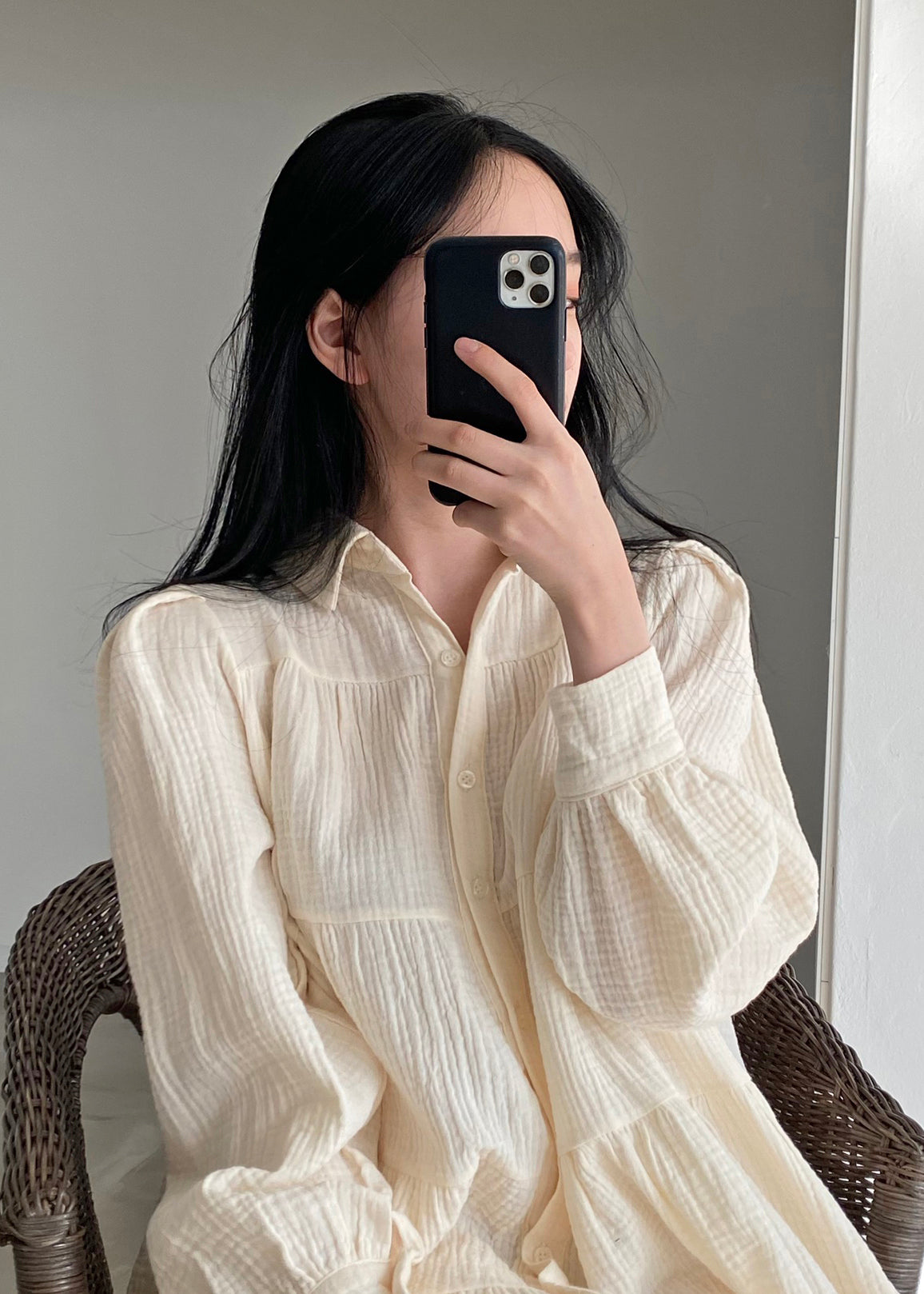 Wrinkled Dresses Beige Spring Shirt Modern Oversized Cotton