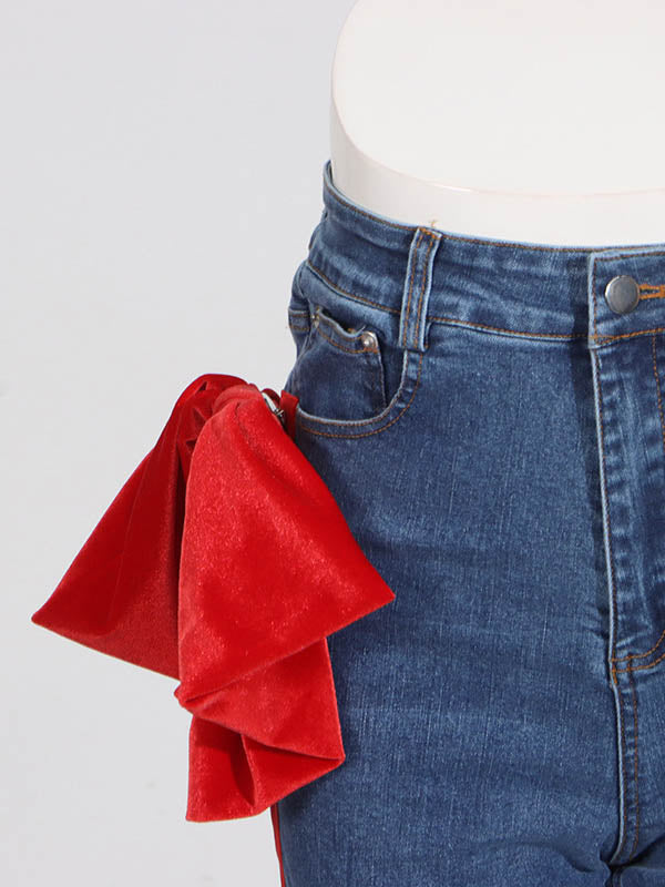 Rote schicke gebundene gerade Jeans mit hoher Taille und Knöpfen 