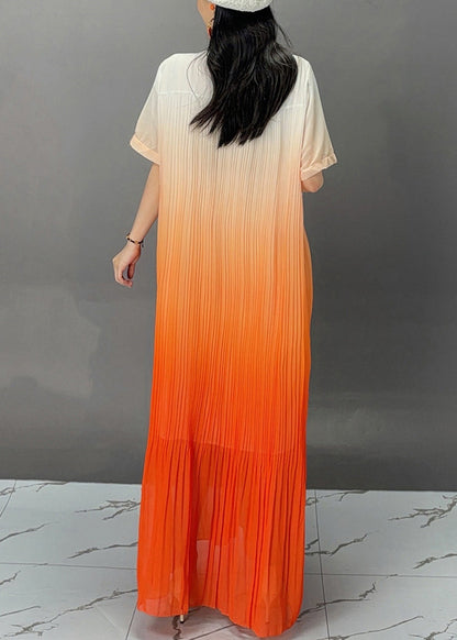 Stylish Orange Bow Wrinkled Maxi Dresses Summer AJ1021