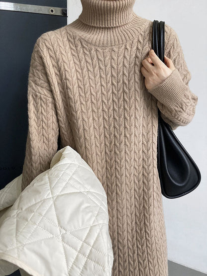 Casual Grey High-Neck Long Sleeve Twist Knit Dress AN1053