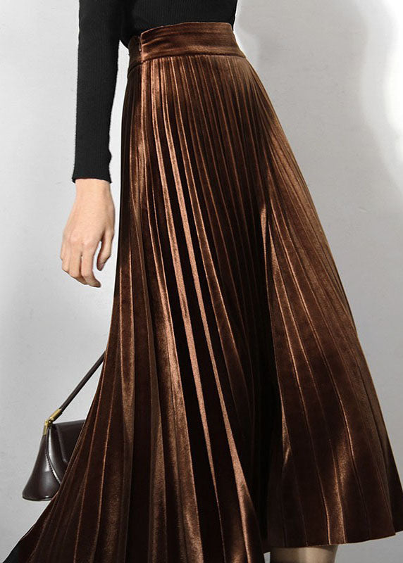 Classy Chocolate Velour pleated Skirt Spring AJ1027