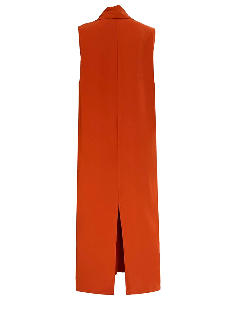 Pockets with Draped Sleeveless Dress Elegant Midi