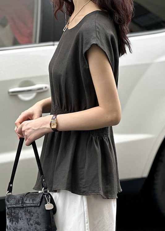 Dark Gray Side Open Cotton Top O Neck Sleeveless AF1026