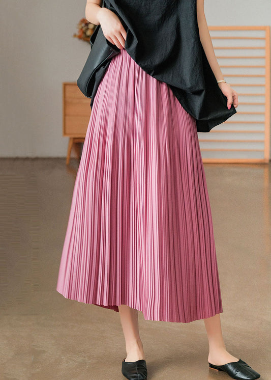 Bohemian Pink Elastic Waist Cotton Pleated Skirts AJ1008