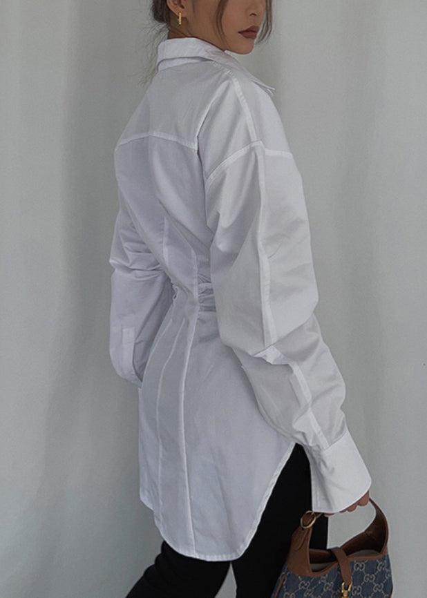Lässige Bluse Cinched Baumwolle Weiß Frühling Tops 
