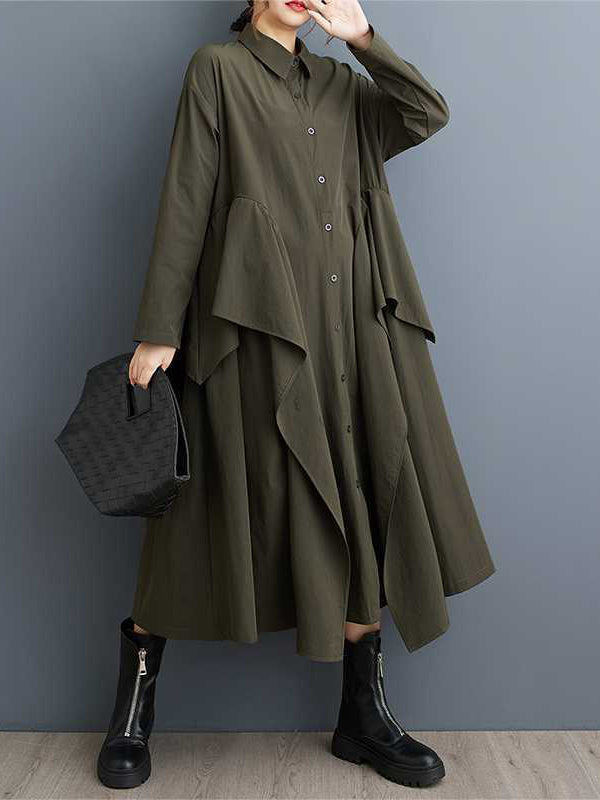 Robe noire unique à manches longues et revers boutonnés, bordure à volants et patchwork TW018 