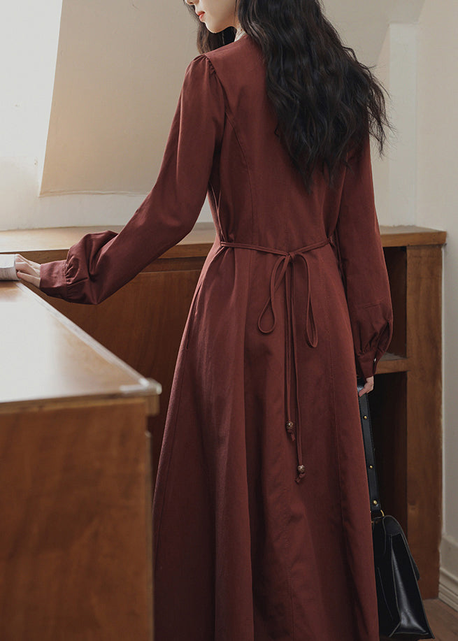 Fit Slim Pockets Dress Bow Red Spring Maxi Button