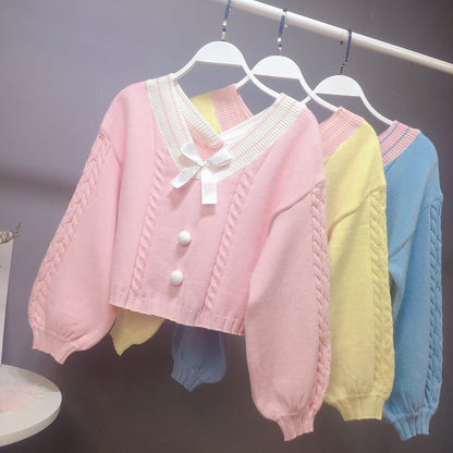 Pink/Yellow/Blue Sweet Bow Short Sweater AU1001