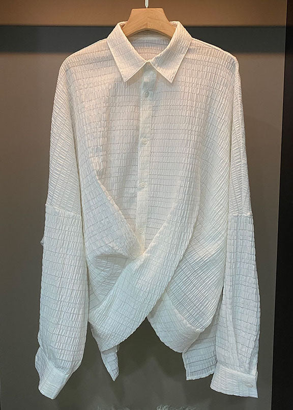 Fashion White Peter Pan Collar Plaid Cross Connection Shirts Full AN1024