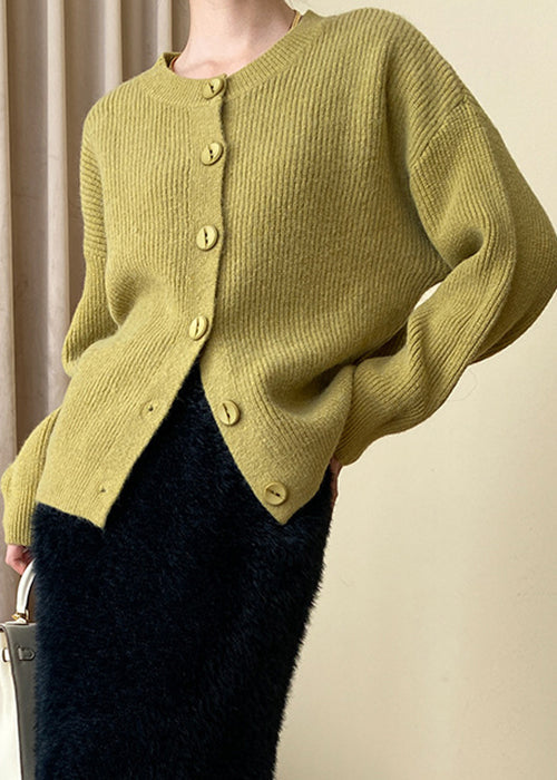 Manteau en tricot jaune confortable à col rond et manches longues AF1017 