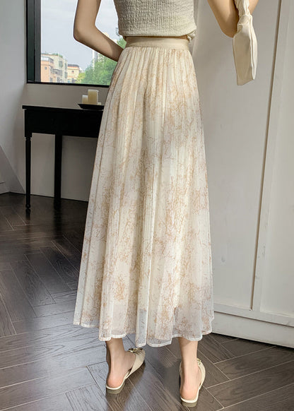 Elegant Apricot Print Elastic Waist Chiffon Skirts Summer RV019