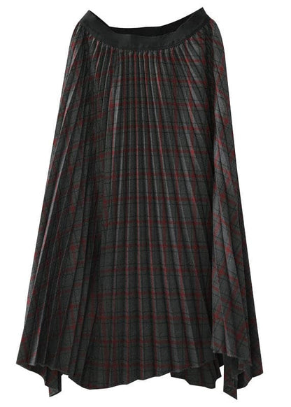 Women Chocolate Elastic Waist Asymmetrical Design Plaid Cotton Skirt Fall AJ1011