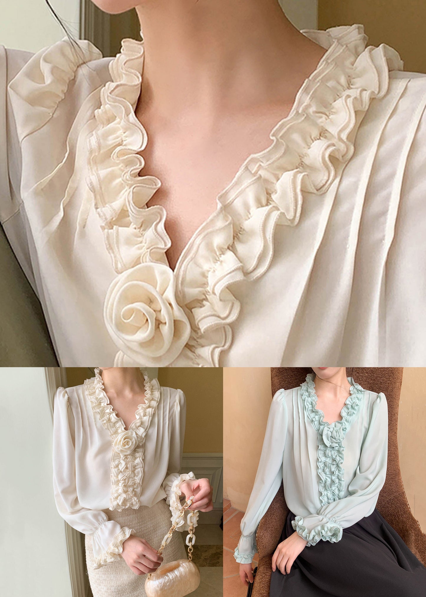 Apricot Art Shirt Petal Chiffon Solid Sleeve Ruffled