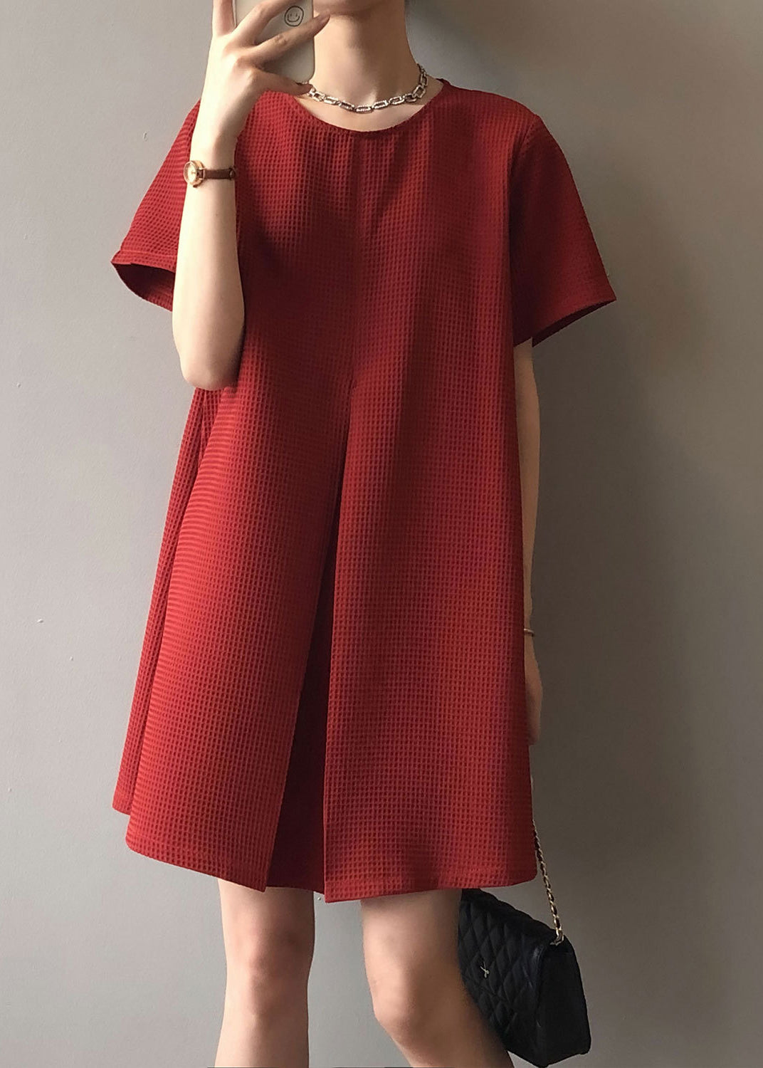 DIY New Red O Neck Cotton A Mid Dresses Summer AF1008