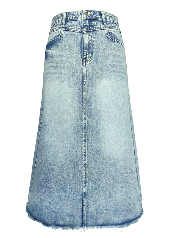 Art Blue Pockets Tasseled High Waist Denim Skirt Summer TT1025