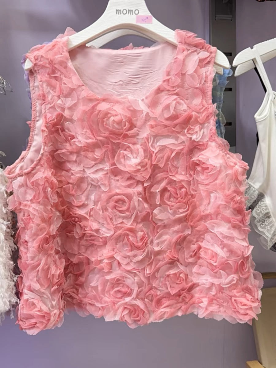 Fantasy Pink Round Neck Gradient Floral Sleeveless  AZ1008