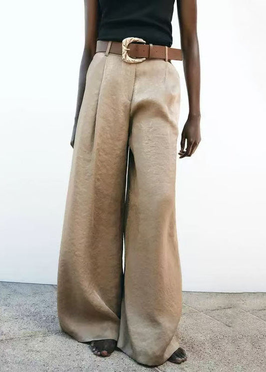 Leg Wide Style Light American Brown Pants Waist High Silk Summer