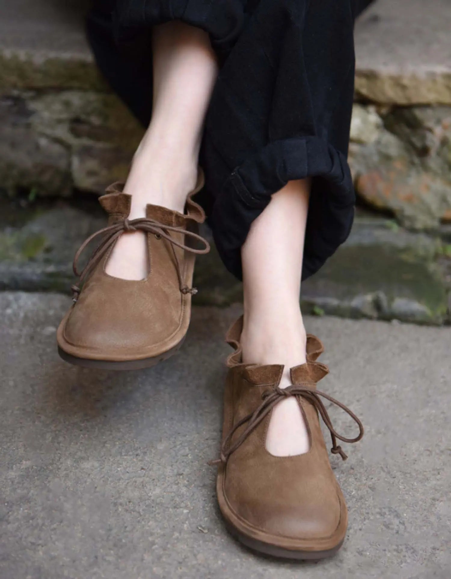 Ankle Lace-up Handmade Soft Leather Flats Ada Fashion