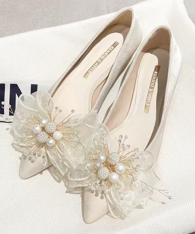 Chaussures à bout pointu en perles plates et nœud en abricot