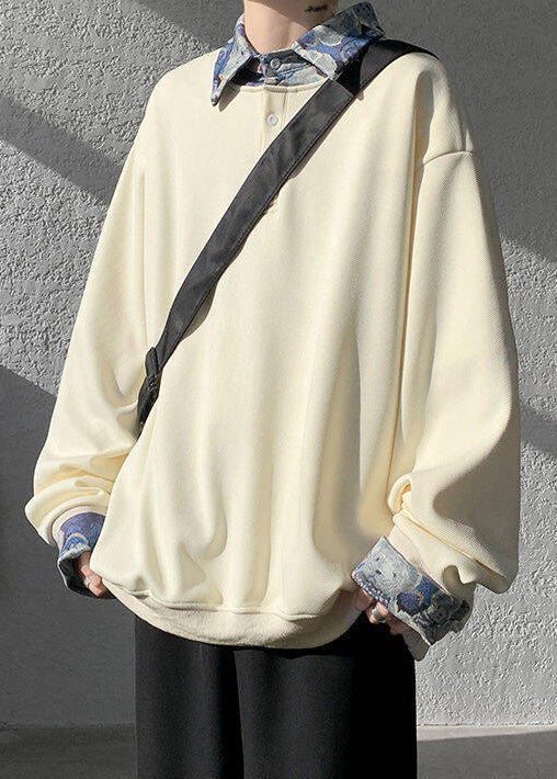 Apricot Woolen Peter Two False Pan Pieces Button Mens Sweatshirt
