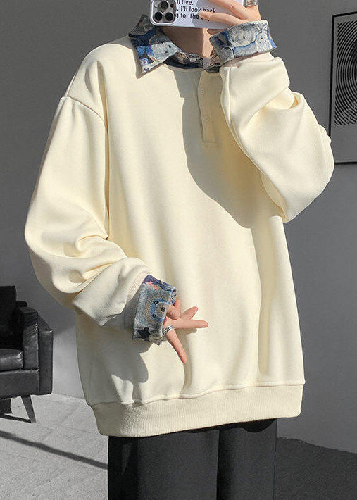 Apricot Woolen Peter Two False Pan Pieces Button Mens Sweatshirt