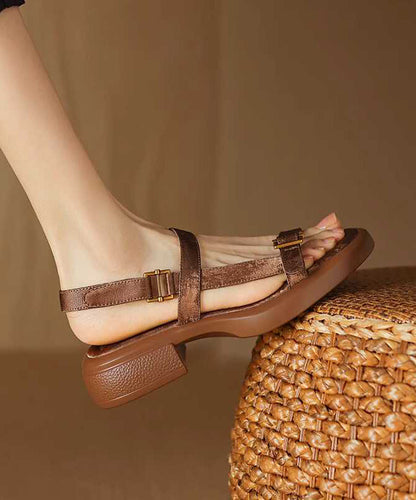 Apricot Chunky Cowhide Leather Casual Splicing Sandals WT020