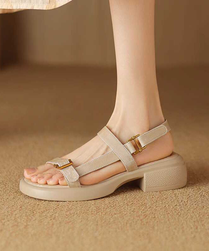 Apricot Chunky Cowhide Leather Casual Splicing Sandals WT020