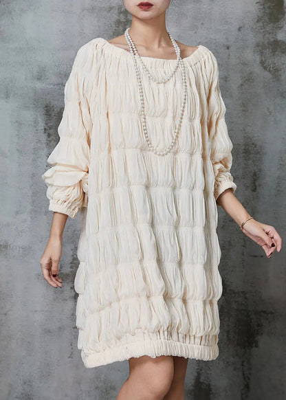 Apricot Cotton Holiday Dresses Slash Neck Wrinkled Spring Ada Fashion