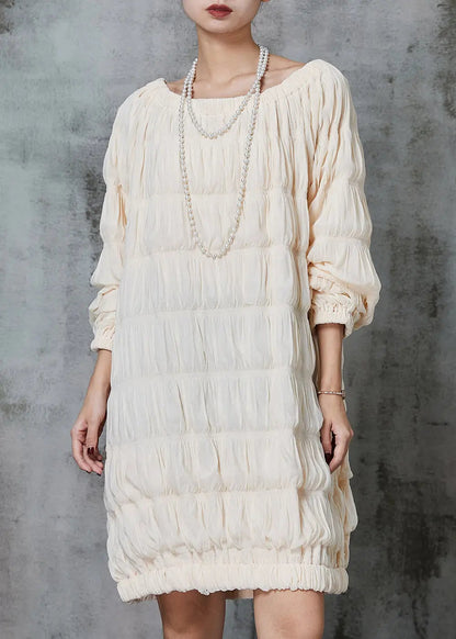 Apricot Cotton Holiday Dresses Slash Neck Wrinkled Spring Ada Fashion