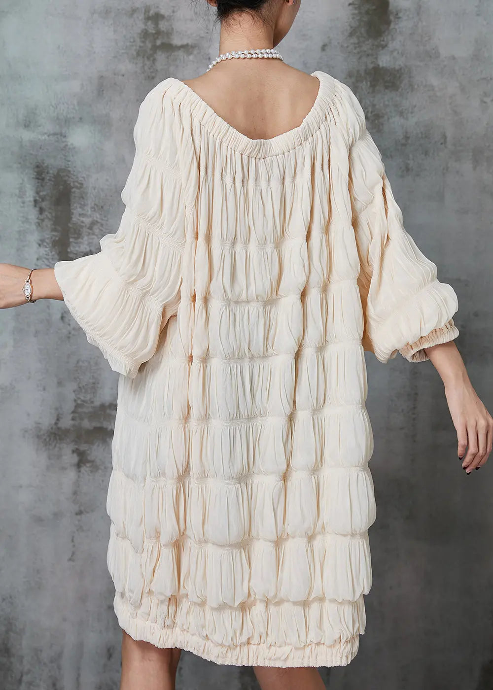 Apricot Cotton Holiday Dresses Slash Neck Wrinkled Spring Ada Fashion