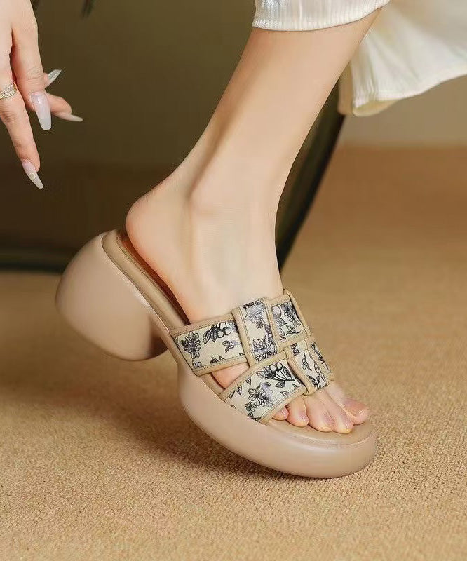Slide Heel Chunky Rindsleder Sandalen Leder Apricot Splicing