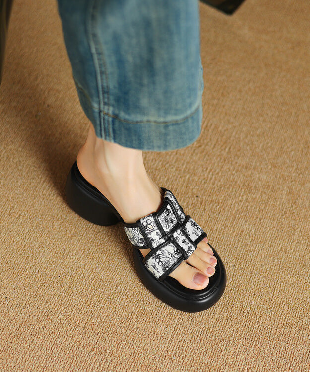 Slide Heel Chunky Rindsleder Sandalen Leder Apricot Splicing