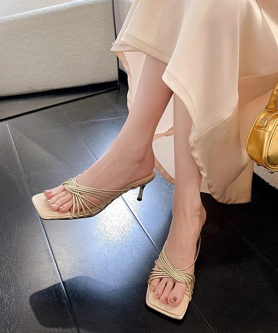 Zehen Aprikose Sandalen Slide Kunstleder Spleißen Französisch Peep