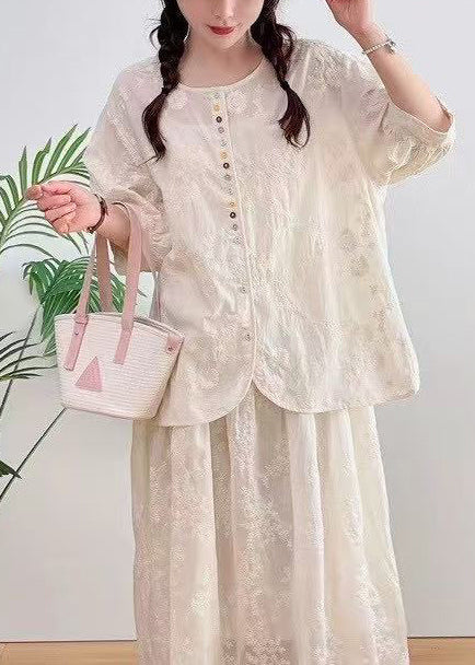 Hemd Oversize Apricot Jacquard Sommer Baumwolle