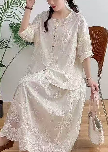 Hemd Oversize Apricot Jacquard Sommer Baumwolle