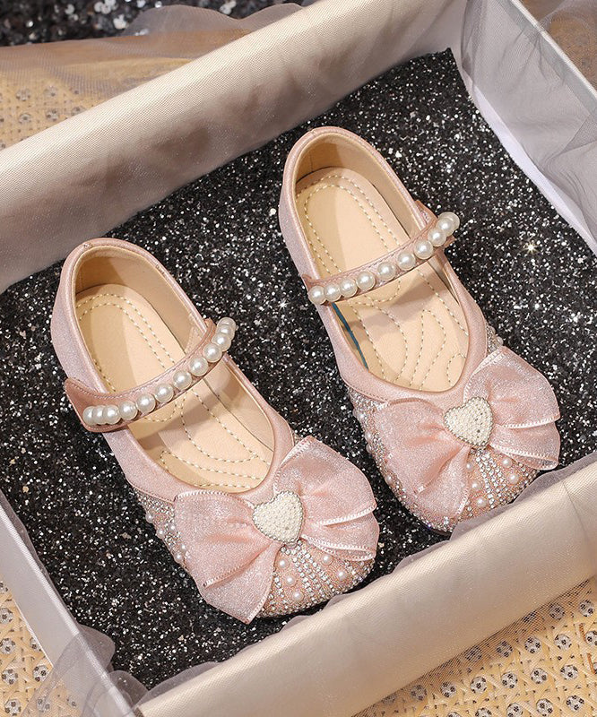 Chaussures pour enfants avec perles et boucle en zircon, abricot, clous plats, sangles pour filles