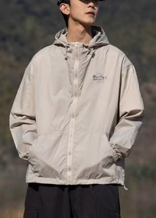 Manteau d'été à capuche pour homme, poches imprimées, abricot, soie fine