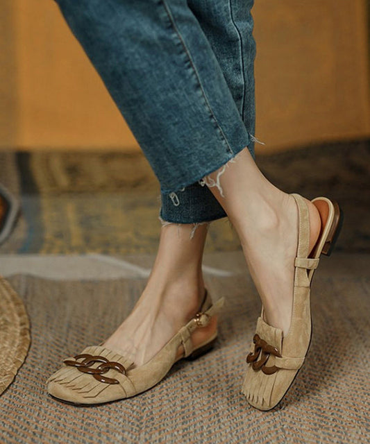 Sequined Apricot Tassel Sandals Water Suede Splicing
