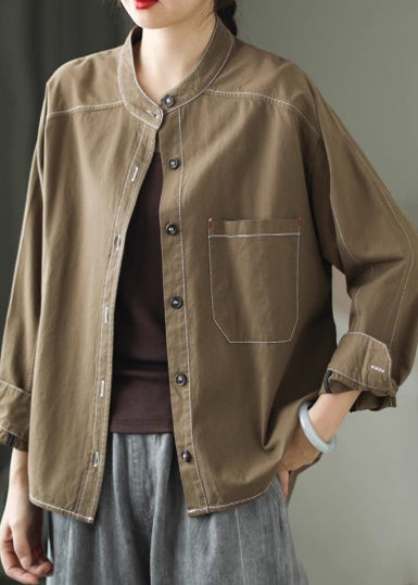 Army Green Cotton Shirt Tops Oversized Spring TM019