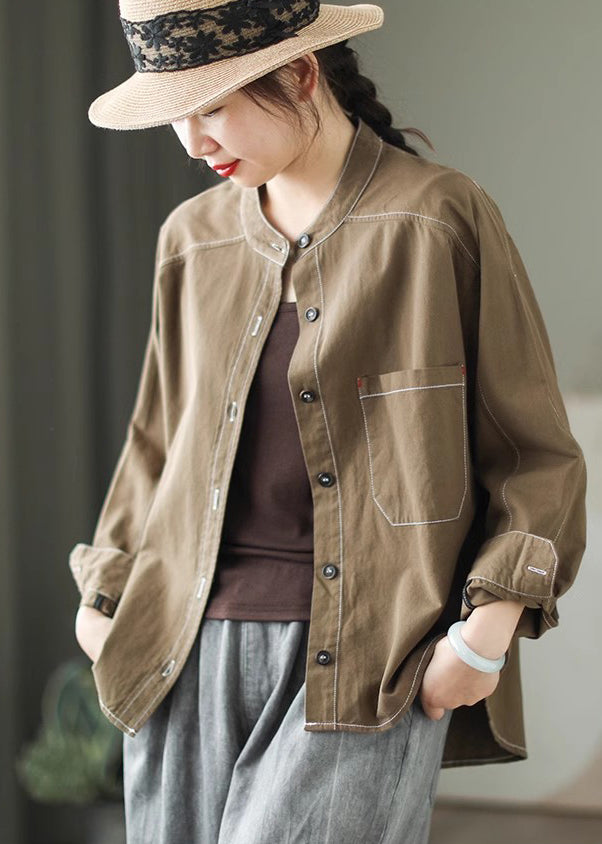 Armeegrünes Baumwollhemd, Oversize-Oberteil, Frühling, TM019