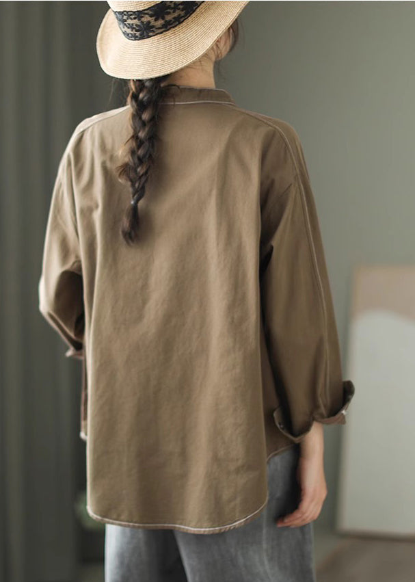 Armeegrünes Baumwollhemd, Oversize-Oberteil, Frühling, TM019