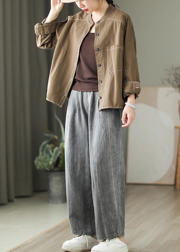Armeegrünes Baumwollhemd, Oversize-Oberteil, Frühling, TM019