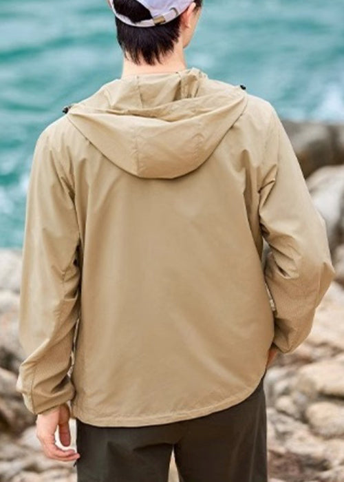 Manteau d'été à capuche pour homme, zippé, poches UPF 50+, vert
